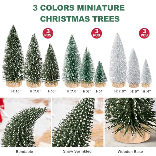 9pcs Mini Artificial Christmas Tree with Wooden Bases Q61700