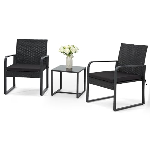 3 Piece Wicker Patio Bistro Set with Glass Coffee Table P489