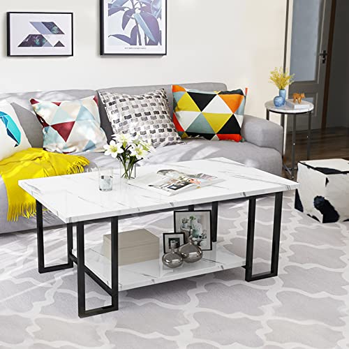 Faux Marble Coffee Table Set of 3 with Metal Frame T530