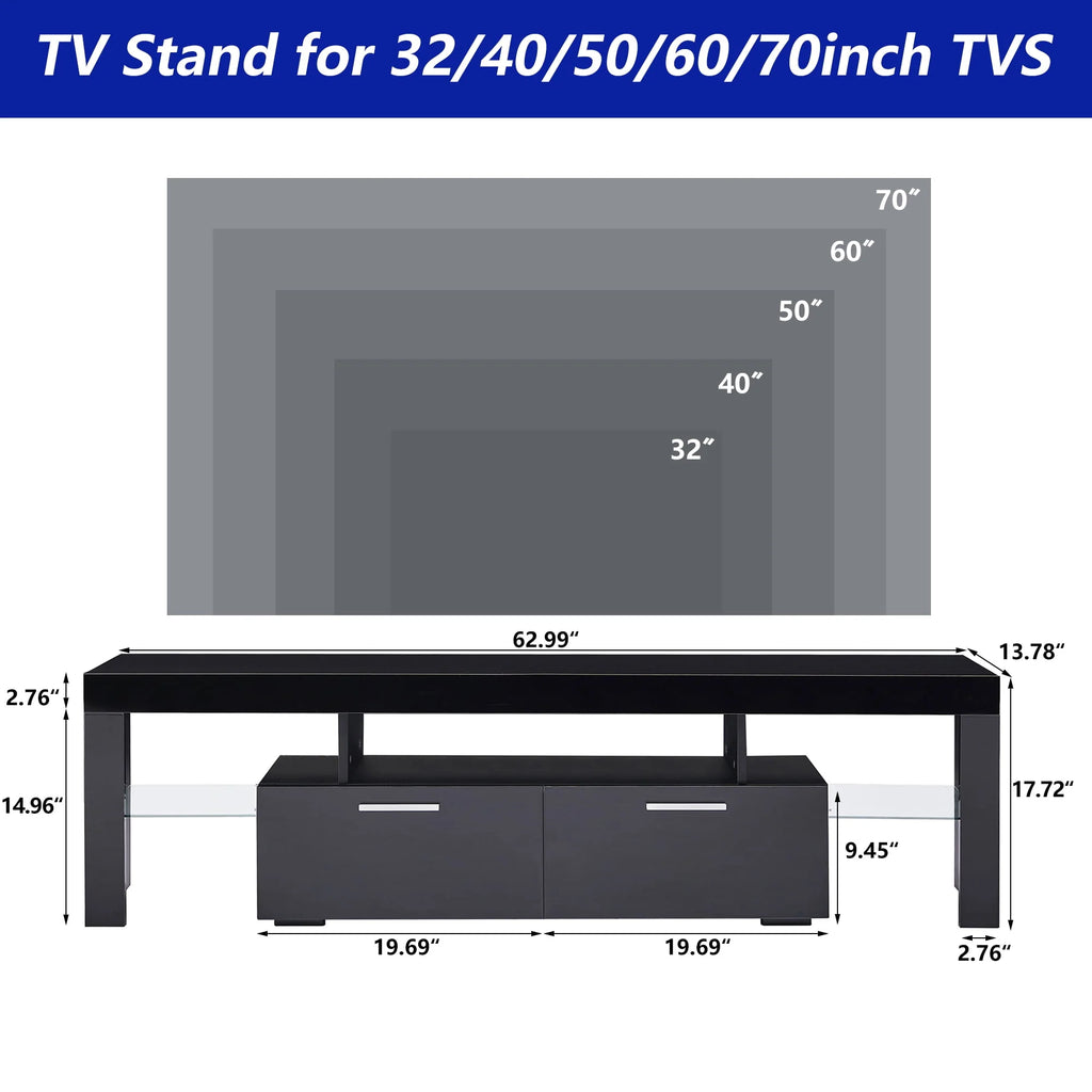 White High Gloss TV Stand with LED Lights and Storage Shelves T1721