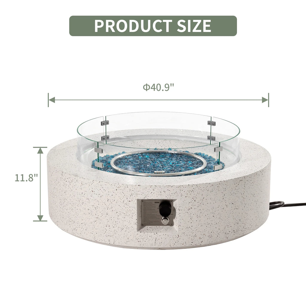40.5-inch Round Propane Fire Pit Coffee Table with Wind Guard and Rain Cover B4694