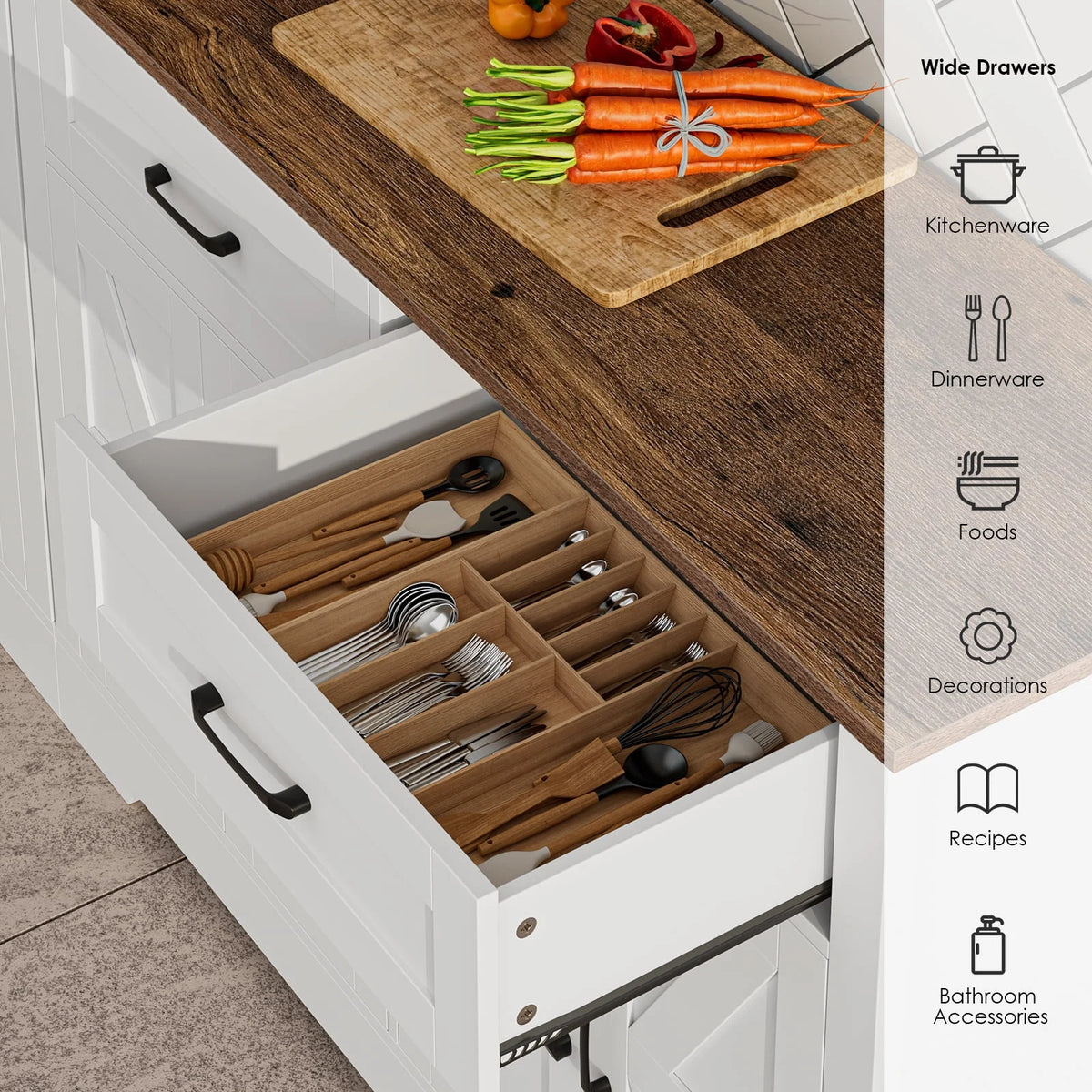 White Wood Buffet Sideboard with 2 Drawers and 4 Doors K1117