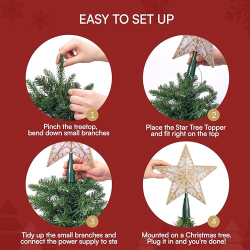 9 inch Silver PVC Star Christmas Tree Topper with 10 Warm White Light Z95496
