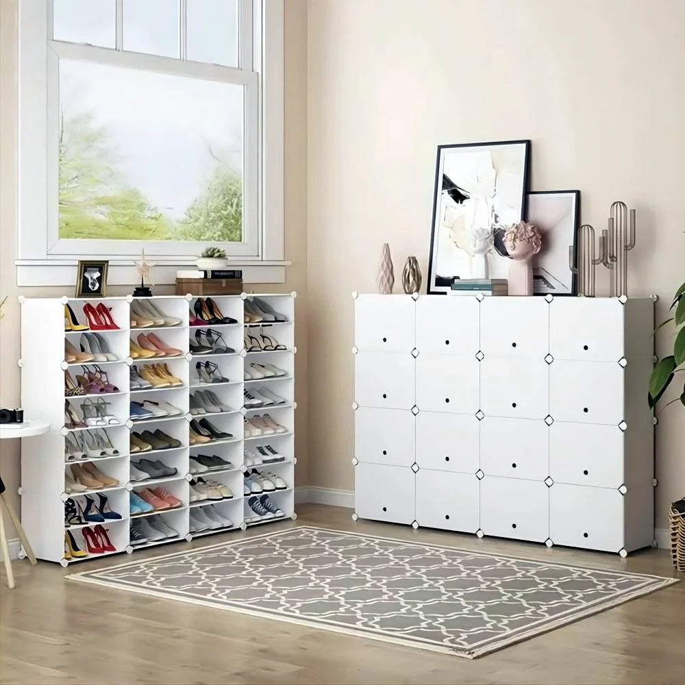 32-Cube 64-Pair 8-Tier White Shoe Storage Cabinet J882719