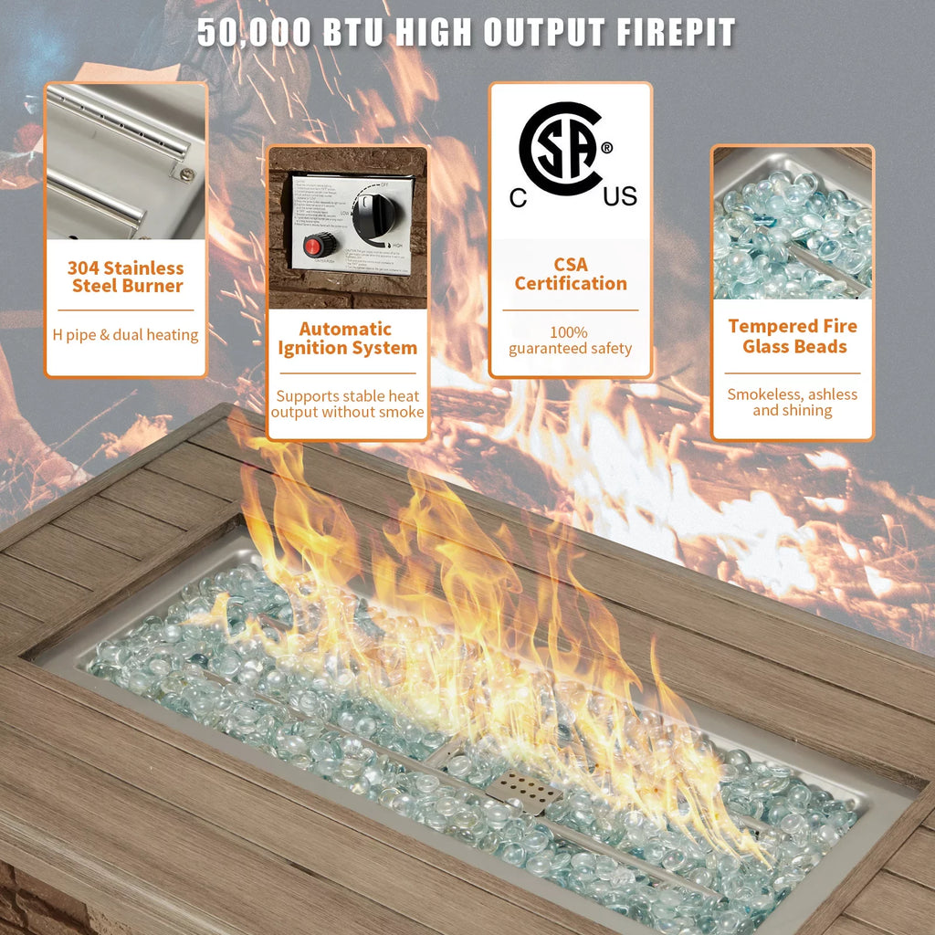 44 inch Aluminum Propane Fire Pit Table with Glass Rock P662626