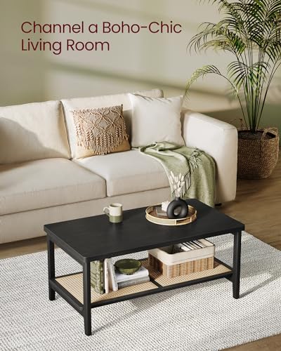 2-Tier Coffee Table with PVC Rattan Storage Shelf S2076
