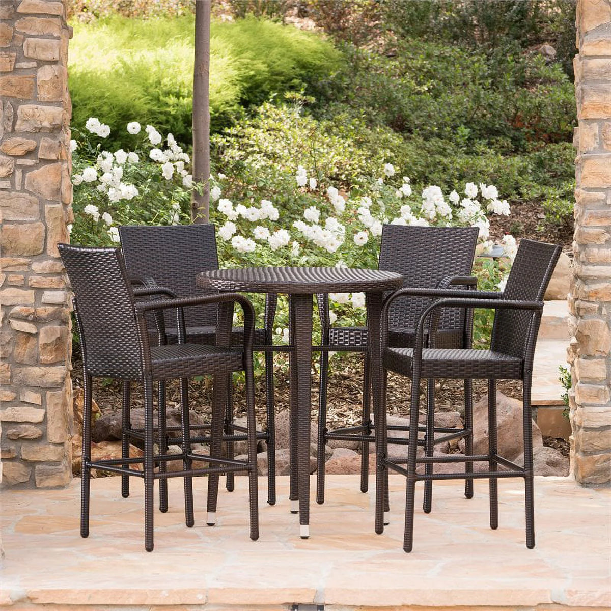 5 Pc Multi Brown Wicker Round Bar Table Set K149322