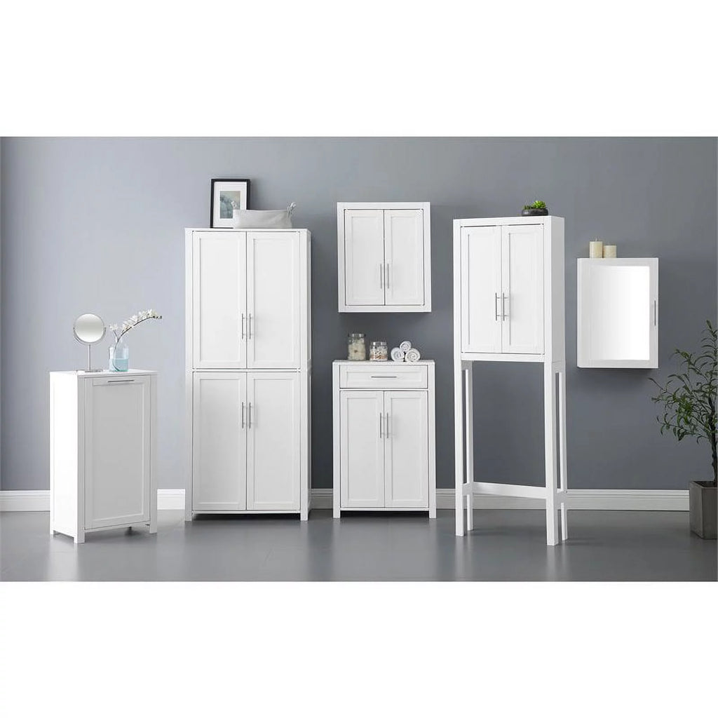 White Wood Wall Cabinet with Doors and Shelves U4103