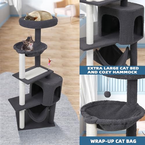 Grey Cat Tree with Cat Condo and Hammock Z710269