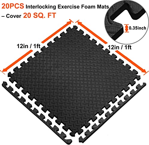 20 Pcs Black Interlocking EVA Foam Exercise Mats I3605