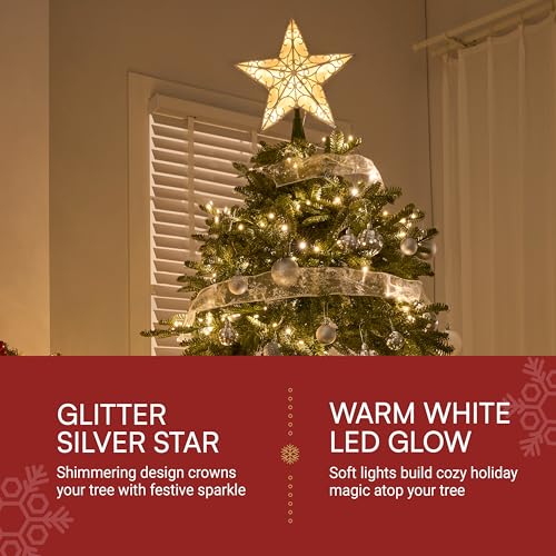 9 inch Silver PVC Star Christmas Tree Topper with 10 Warm White Light Z95496