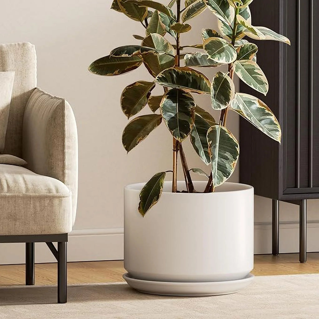 Ceramic Plant Pot with Drainage Holes and Saucer A595002