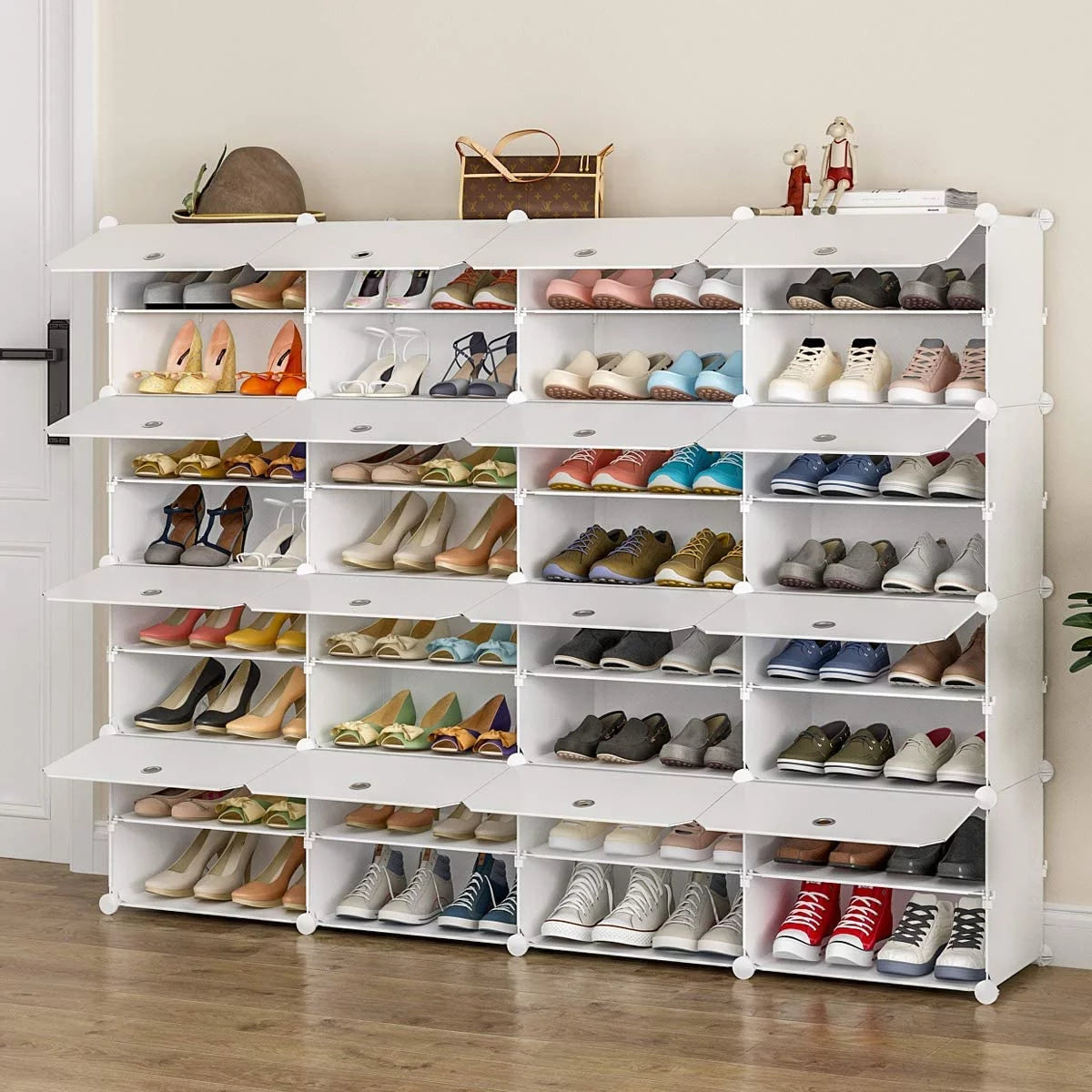 32-Cube 64-Pair 8-Tier White Shoe Storage Cabinet J882719