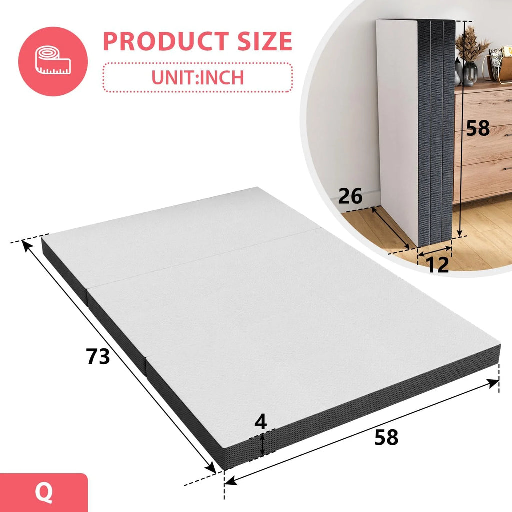 4" Trifold Memory Foam Queen Size Mattress with Washable Cover K8008