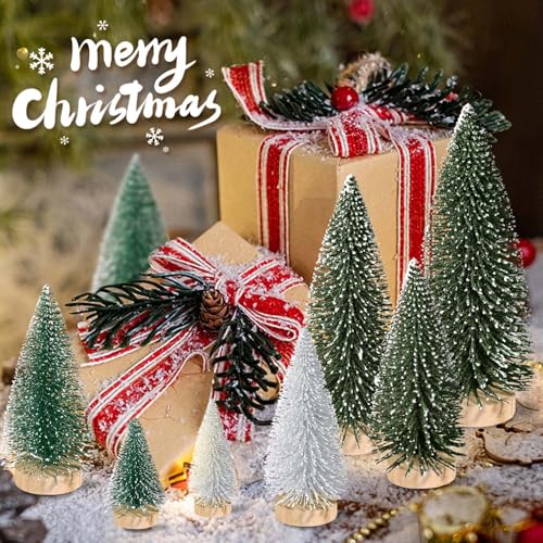 9pcs Mini Artificial Christmas Tree with Wooden Bases Q61700