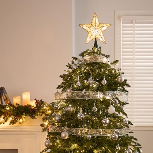 9 inch Silver PVC Star Christmas Tree Topper with 10 Warm White Light Z95496