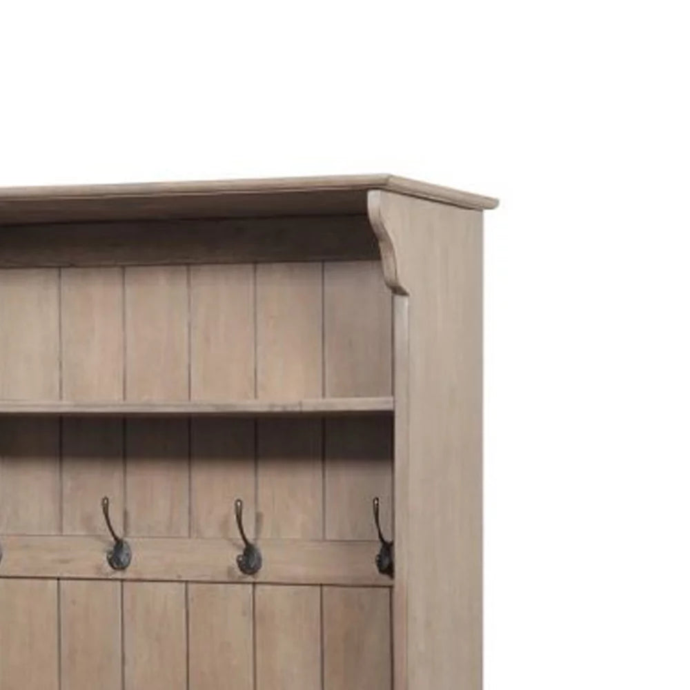 Wooden Frame Hall Tree with 4 Hooks and 2 Open Compartments M767455