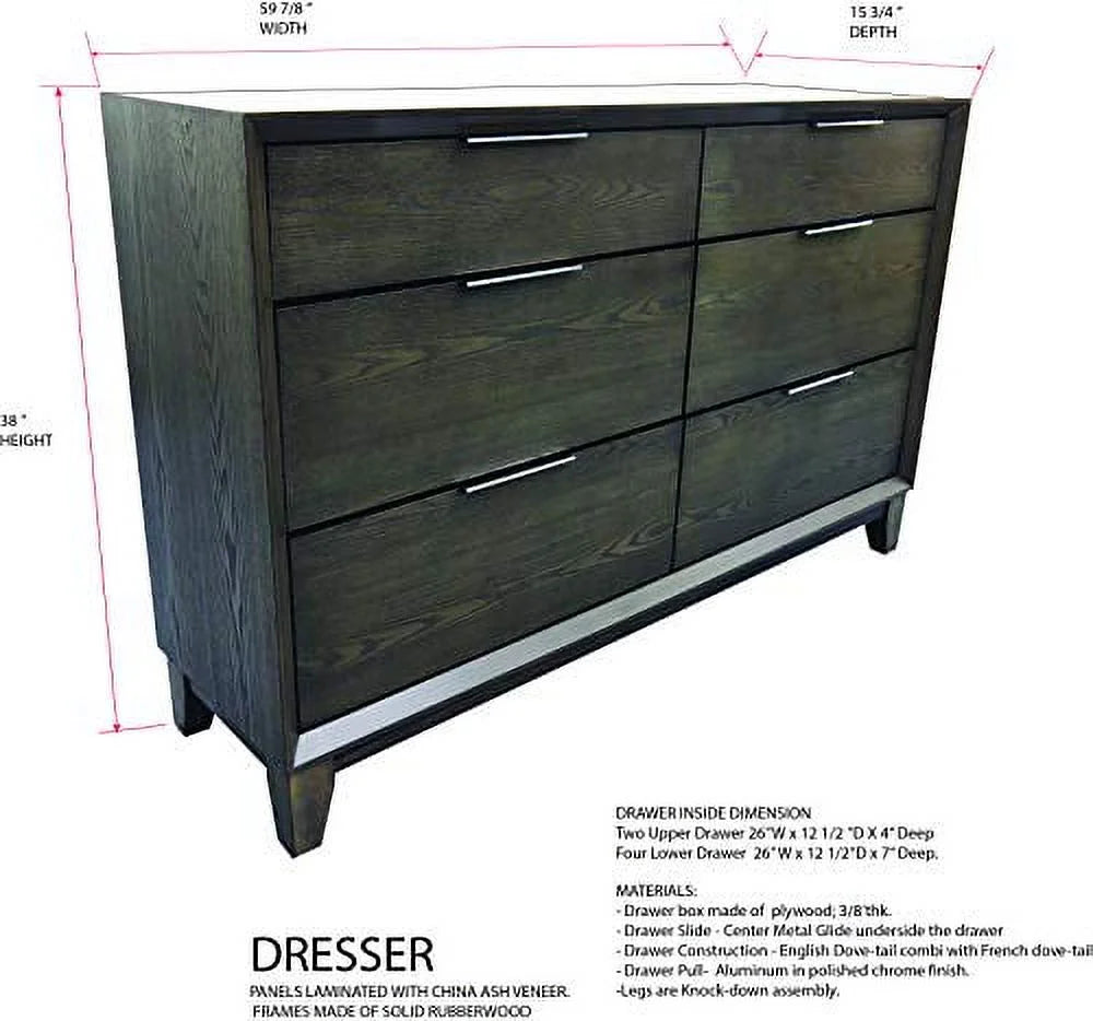 King Size Gray Bedroom Set with Bed Dresser Mirror Chest and 2 Nightstands O510