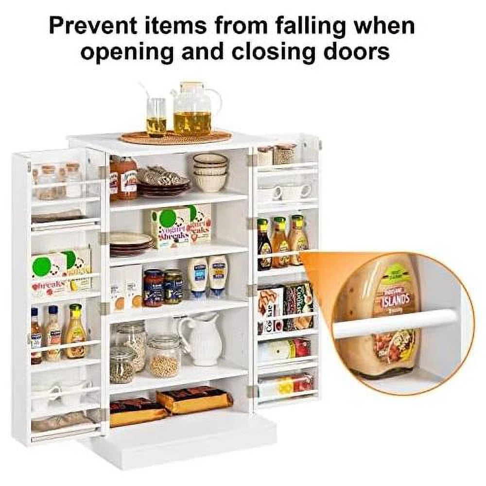 White Wood Pantry Cabinet with Doors and Adjustable Shelves I387