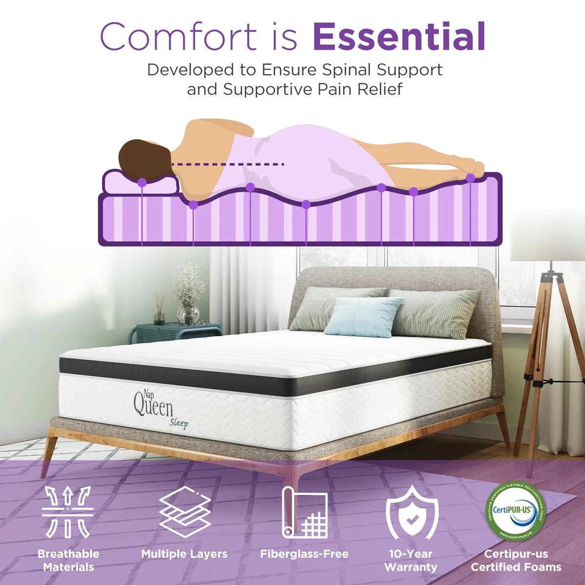 8 Inch Hybrid Memory Foam and Coils Mattress, Queen Size P7661