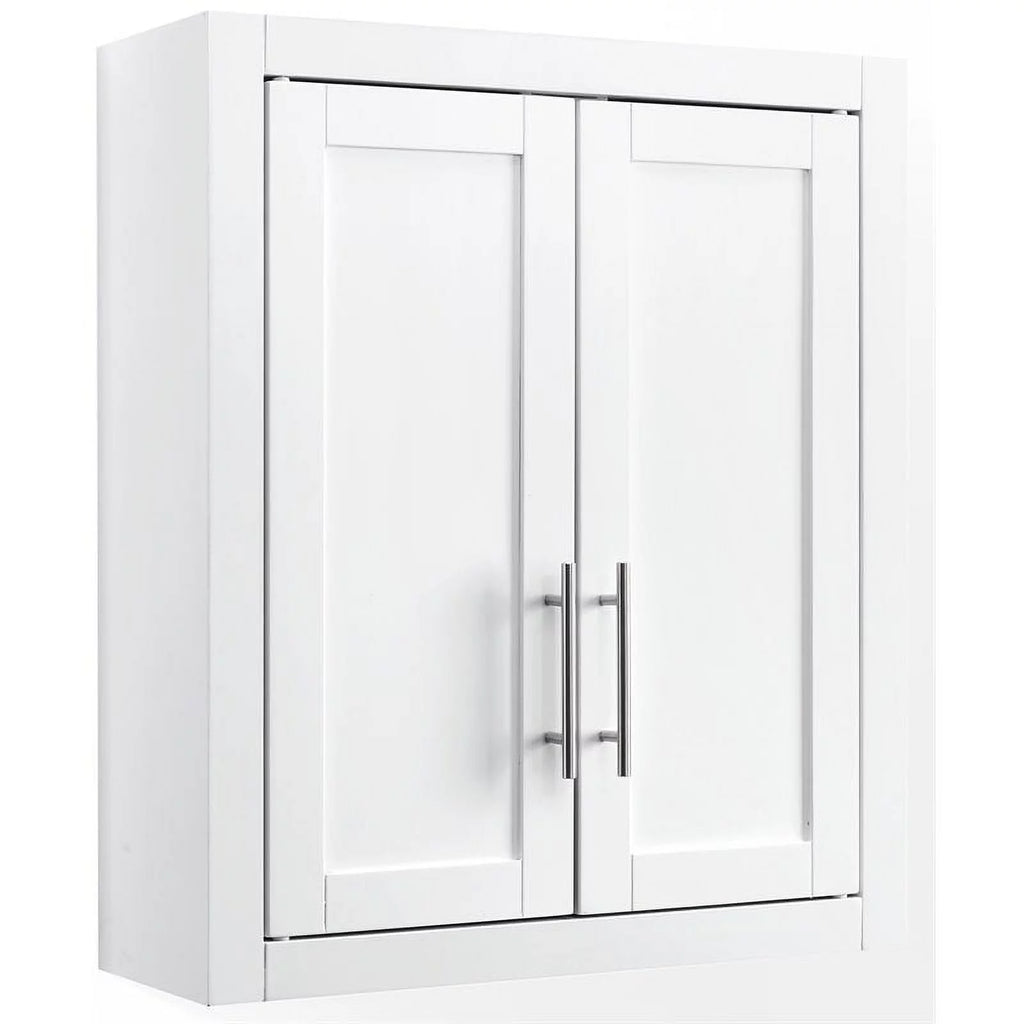White Wood Wall Cabinet with Doors and Shelves U4103