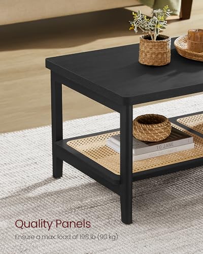 2-Tier Coffee Table with PVC Rattan Storage Shelf S2076