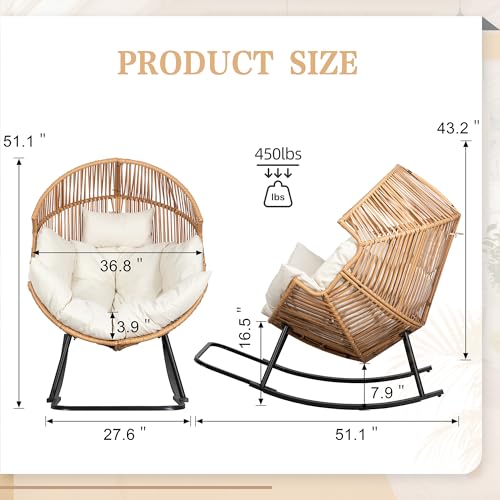 Oversized PE Rattan Wicker Rocking Egg Chair with Cushion U2431