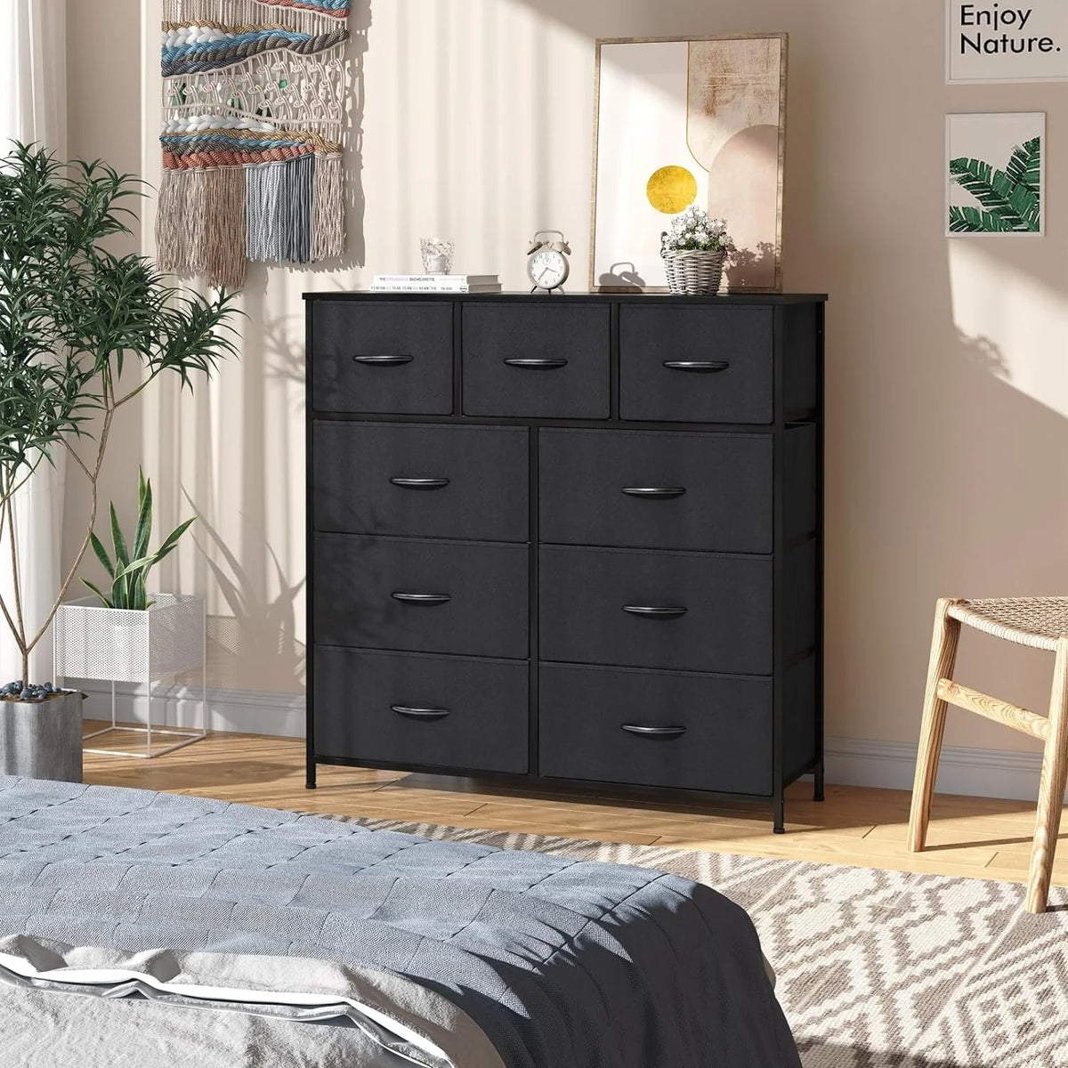 Black 9 Drawer Fabric Storage Dresser Q316