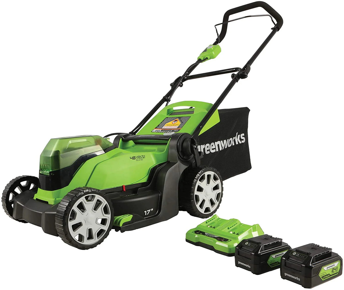 48V 17 Battery-Powered Push Lawn Mower with 2 x 24V 4Ah Batteries G781672