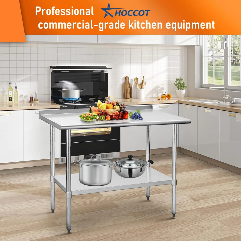 Stainless Steel Table with Adjustable Shelf and Backsplash E208