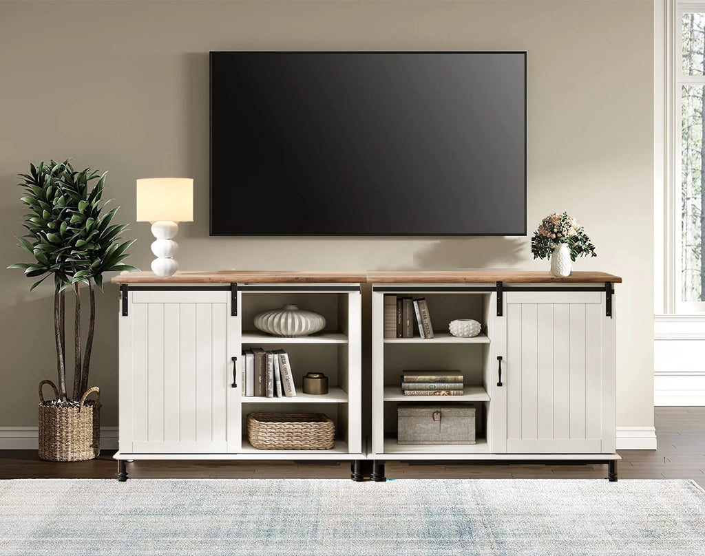 70" Farmhouse TV Stand with Sliding Barn Door C9599