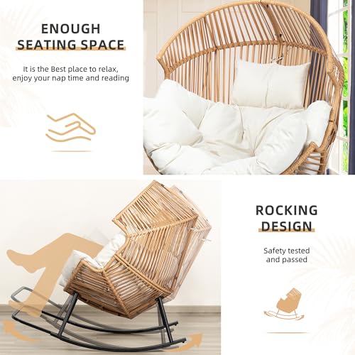 Oversized PE Rattan Wicker Rocking Egg Chair with Cushion U2431